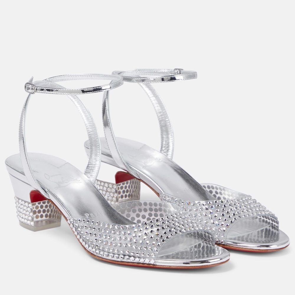 Christian Louboutin Cassandrissima Strass PVC Sandals Silver Size 36 New